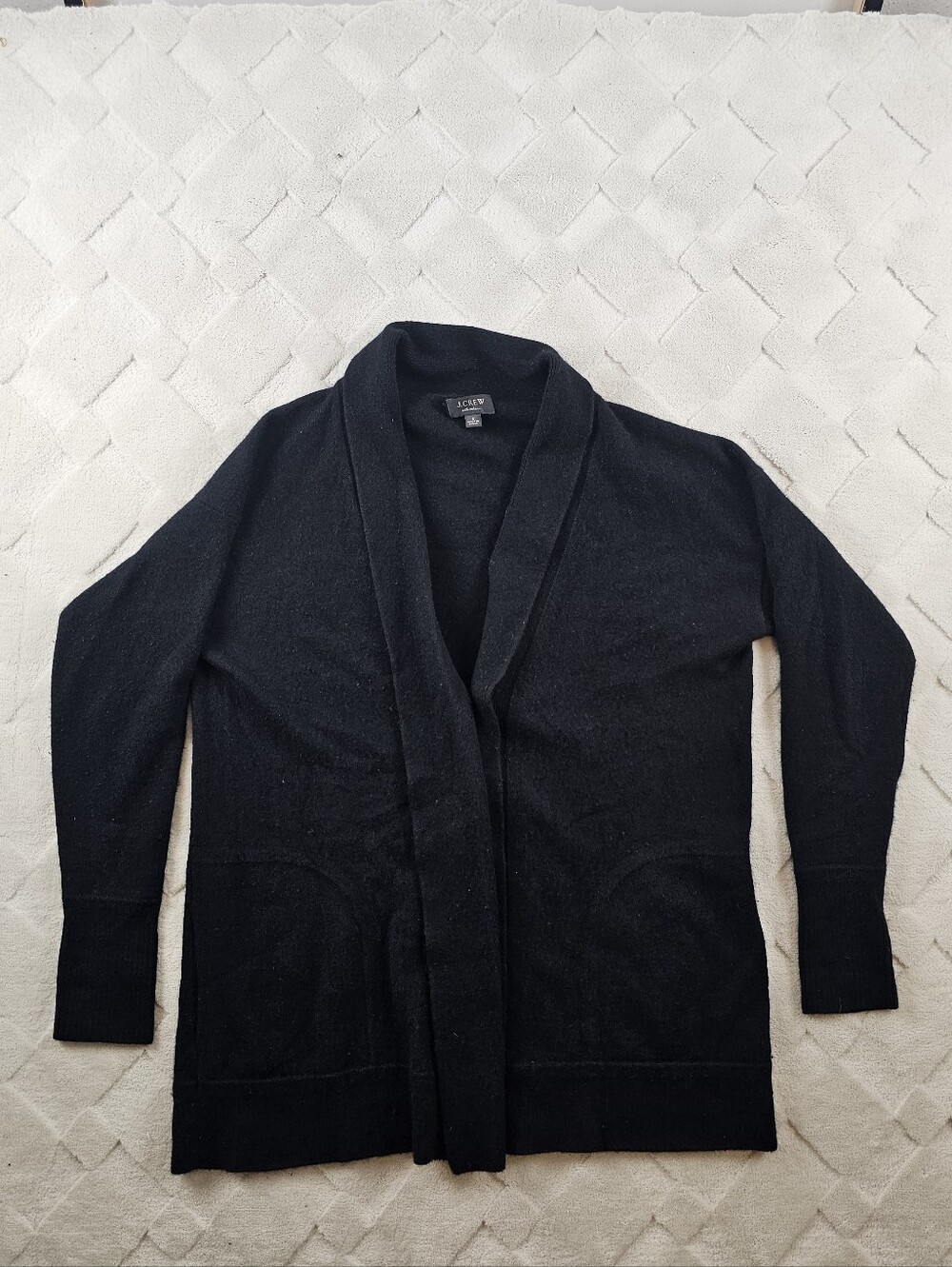 J.Crew Quiet Luxury Cashmere Blend Modest Shawl Cardigan Black Sweater sz Small